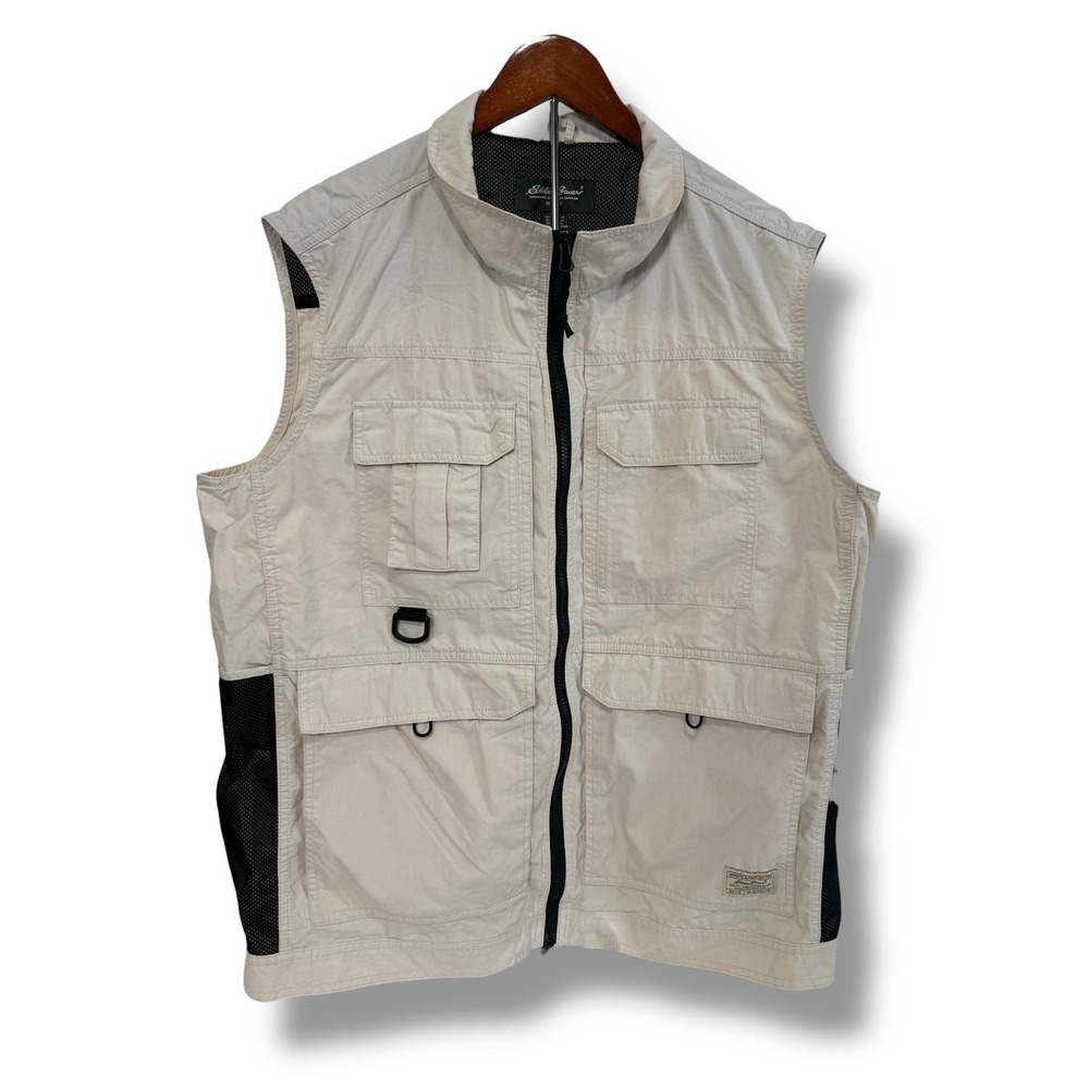 Eddie Bauer Vest Men's Tall XL XLT Utility Fishing Outdoor Multi Pocket Khaki